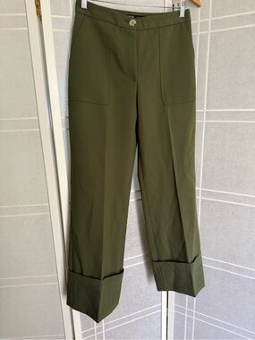 Zara Olive Green Wide-Leg Cropped Trousers